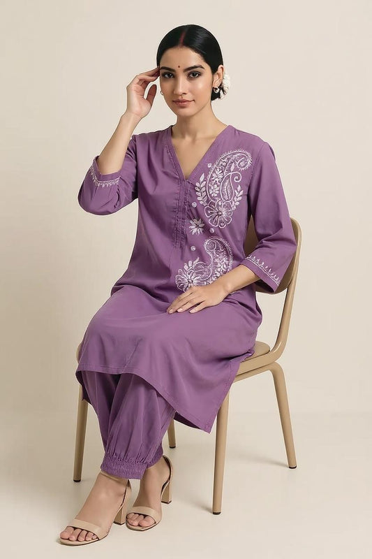 Dark Purple Readymade Cotton Co-ord Set