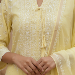 Semistitched Chikankari Mulchanderi With Mukaish Work Suit Set