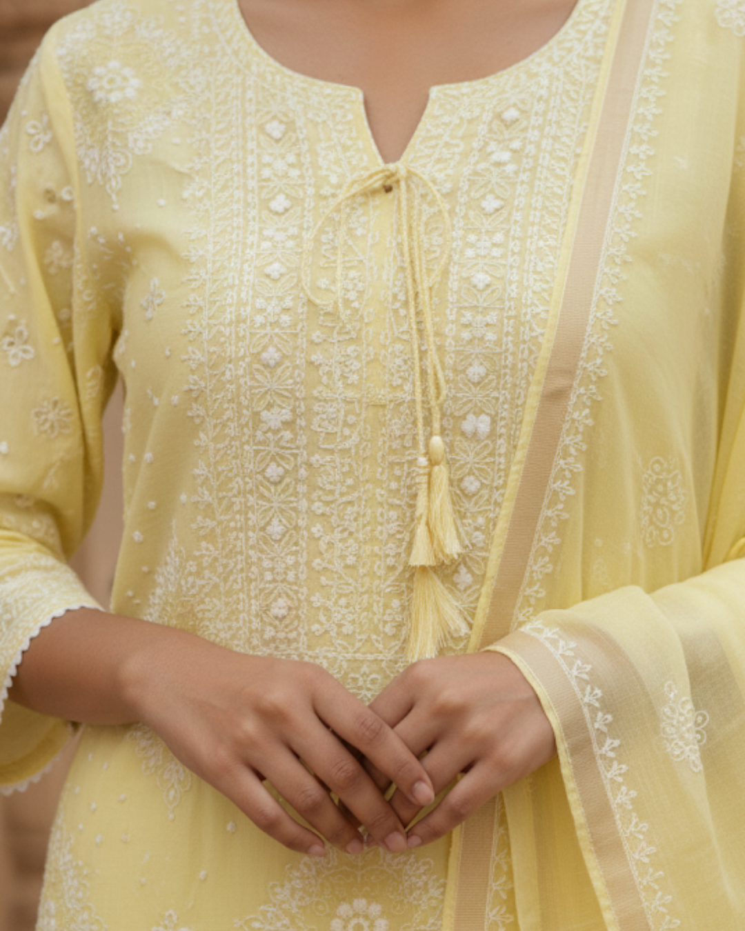 Semistitched Chikankari Mulchanderi With Mukaish Work Suit Set