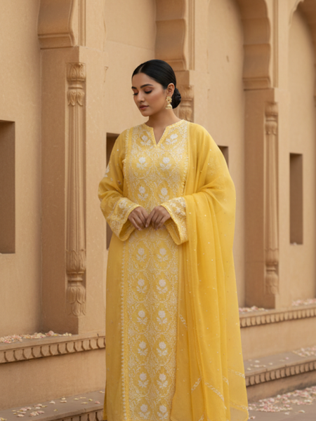 Pantone Yellow Balloon Semistitched Suit Set