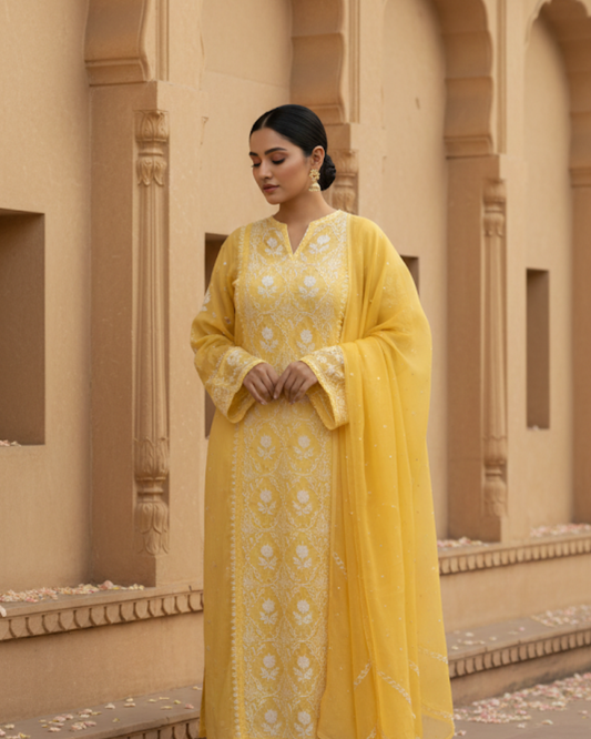 Pantone Yellow Balloon Semistitched Suit Set