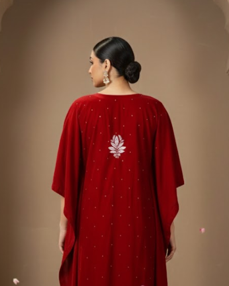 Velvet Red Kaftan - Freesize