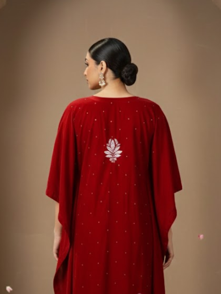 Velvet Red Kaftan - Freesize