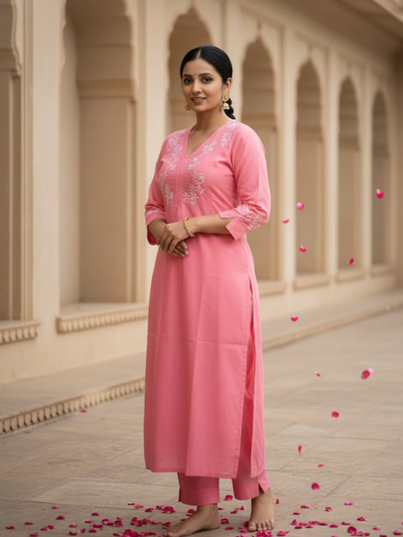 Pink Readymade Cotton Co-ord Set