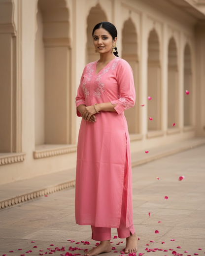 Pink Readymade Cotton Co-ord Set