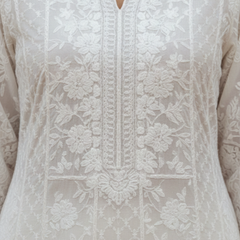 Semistitched White Chikankari Katdana Anarkali Suit Set