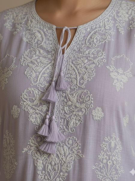 Purple Pure Cotton Semistitched Suit Set