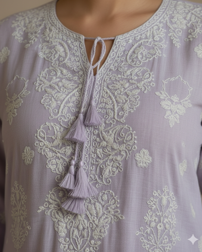 Purple Pure Cotton Semistitched Suit Set