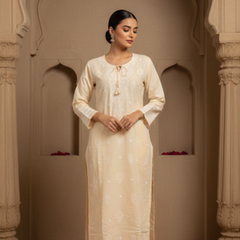 Light Beige Color Semistitched Cotton Suit Set