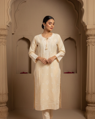 Light Beige Color Semistitched Cotton Suit Set