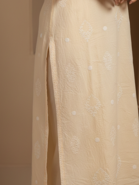 Light Beige Color Semistitched Cotton Suit Set