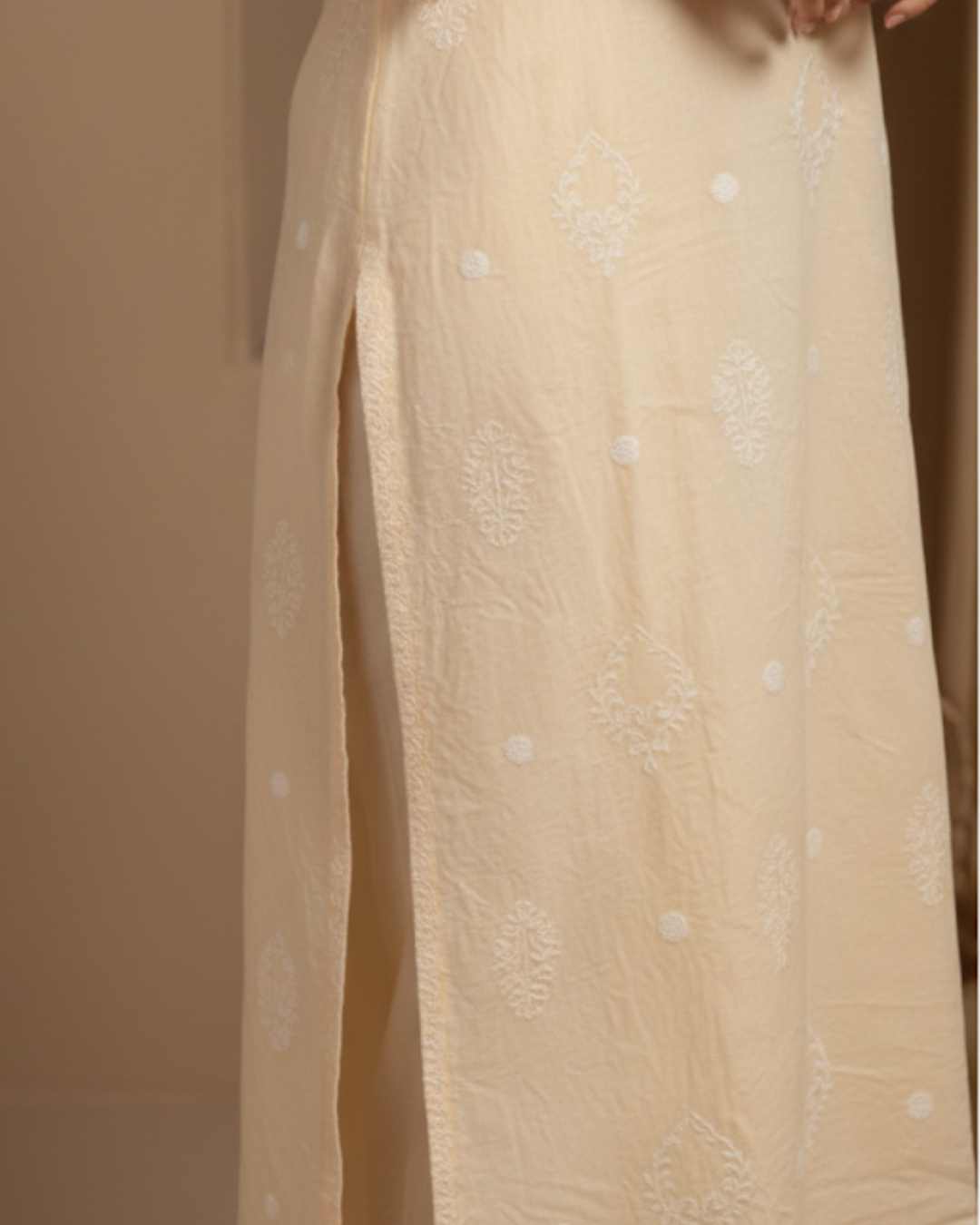 Light Beige Color Semistitched Cotton Suit Set