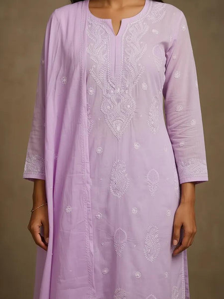 Cotton Pink Kurta Dupatta Set with Katdana Work