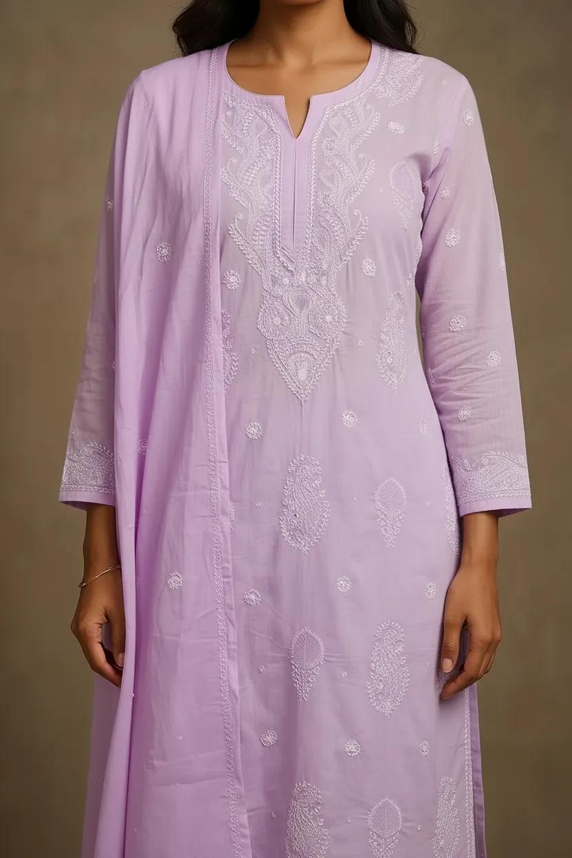 Cotton Pink Kurta Dupatta Set with Katdana Work