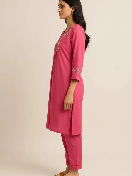 Pink Readymade Cotton Co-Ord Set - Design 2