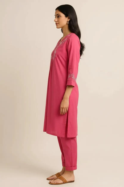 Pink Readymade Cotton Co-Ord Set - Design 2