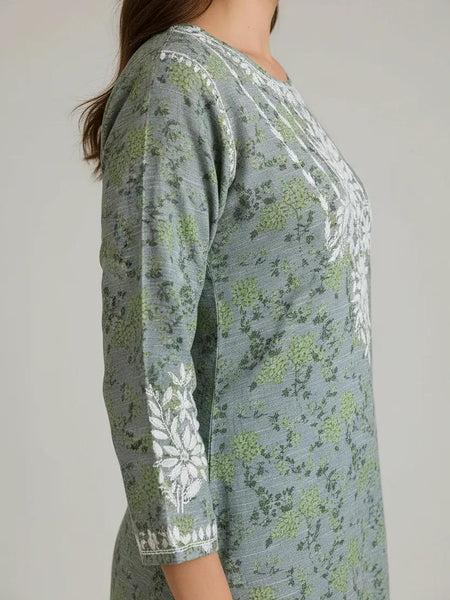 Green Mulmul Dori Sleeves Kurti Set