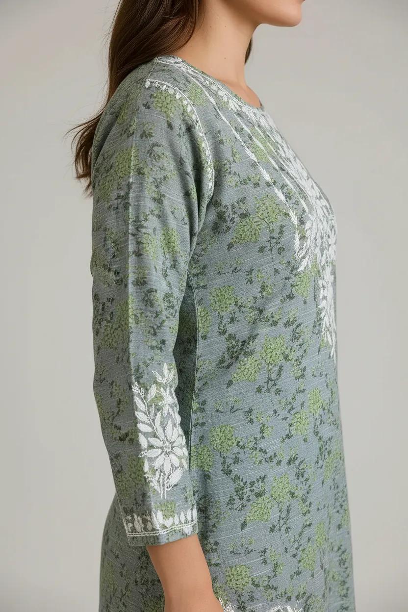 Green Mulmul Dori Sleeves Kurti Set