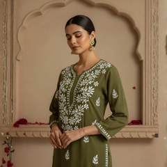 Green Mehendi Rayon Long Kurti