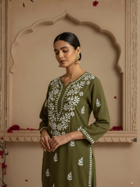 Green Mehendi Rayon Long Kurti