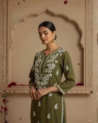 Green Mehendi Rayon Long Kurti