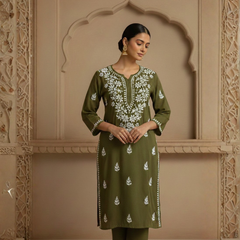 Green Mehendi Rayon Long Kurti