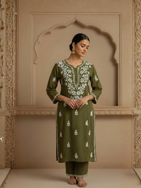 Green Mehendi Rayon Long Kurti