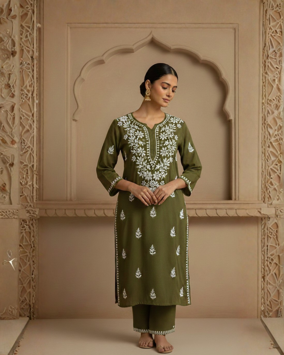 Green Mehendi Rayon Long Kurti