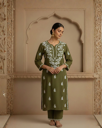 Green Mehendi Rayon Long Kurti