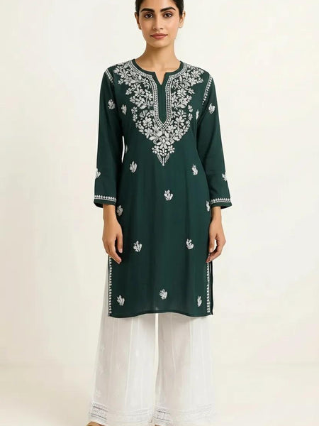 Dark Green Rayon Long Kurti