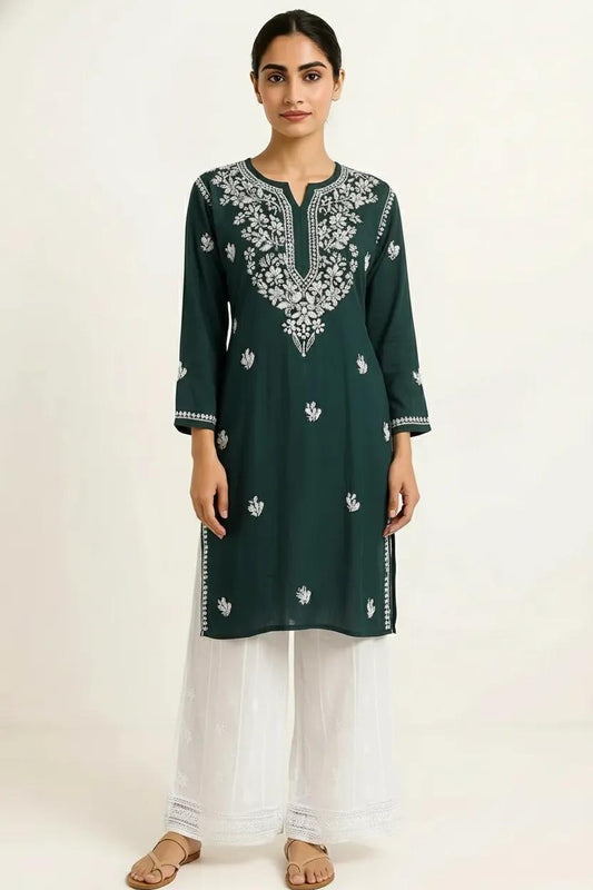Dark Green Rayon Long Kurti