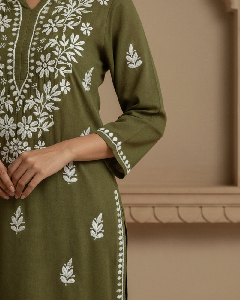 Green Mehendi Rayon Long Kurti