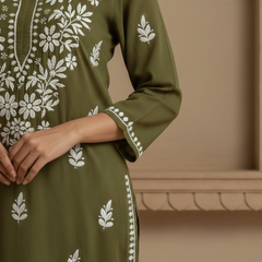 Green Mehendi Rayon Long Kurti