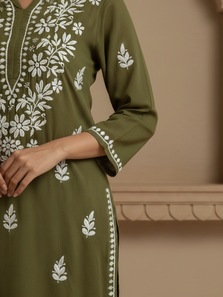 Green Mehendi Rayon Long Kurti