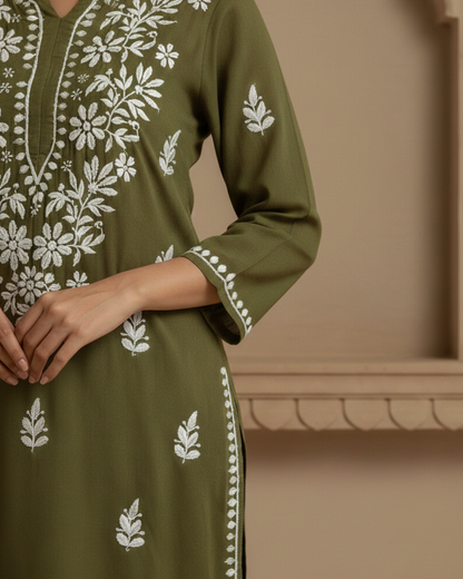 Green Mehendi Rayon Long Kurti