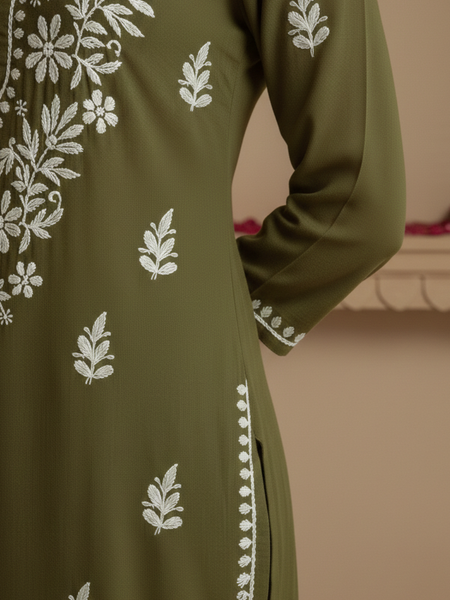 Green Mehendi Rayon Long Kurti