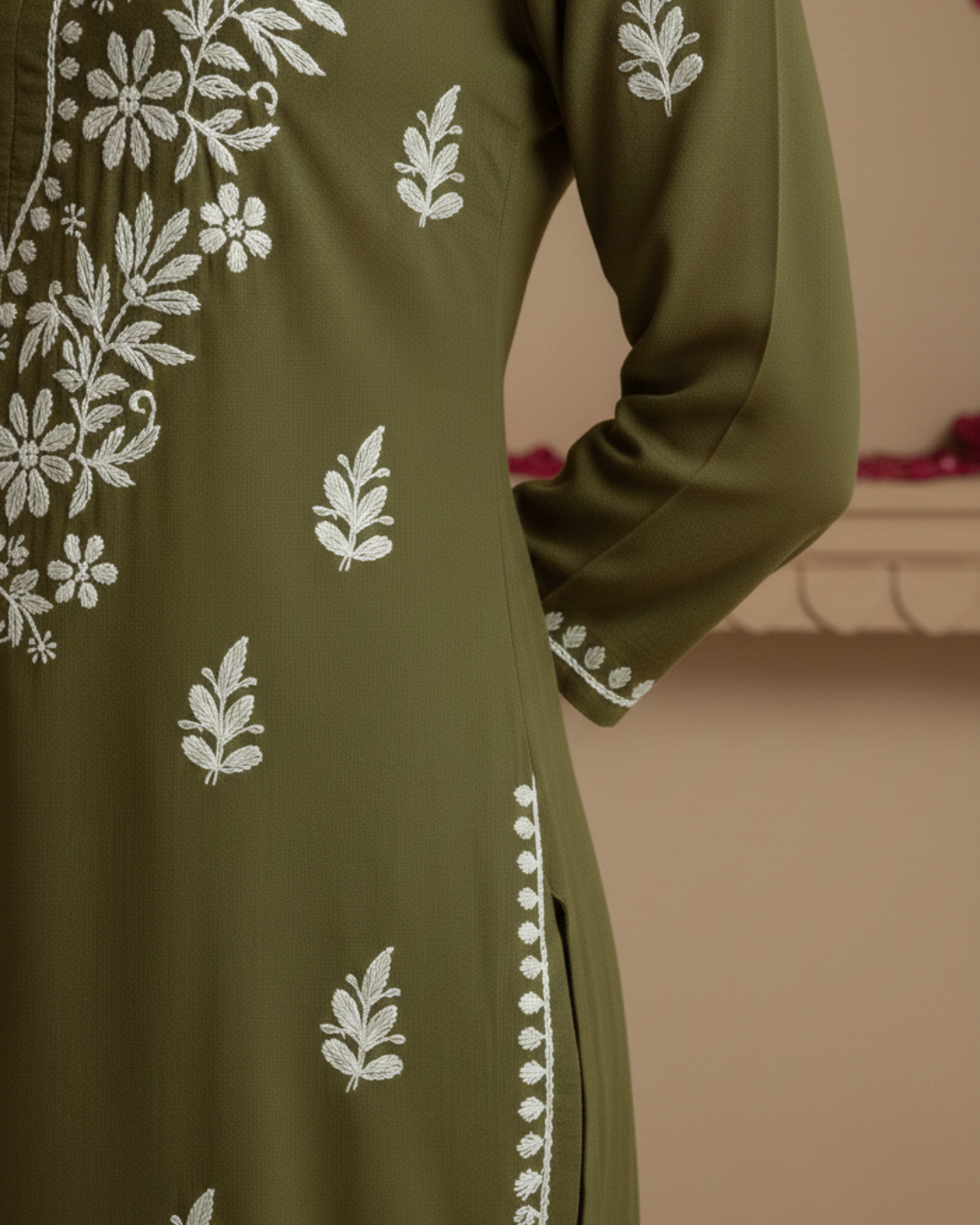 Green Mehendi Rayon Long Kurti