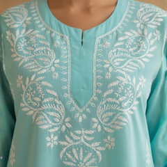 Sky Blue Readymade Cotton Short Kurti