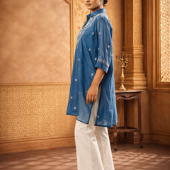 Royal Blue Mulchanderi Kaftan