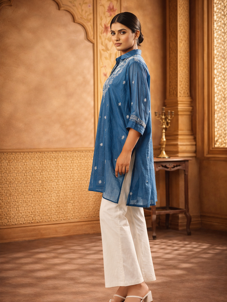Royal Blue Mulchanderi Kaftan