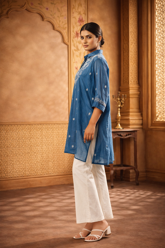Royal Blue Mulchanderi Kaftan