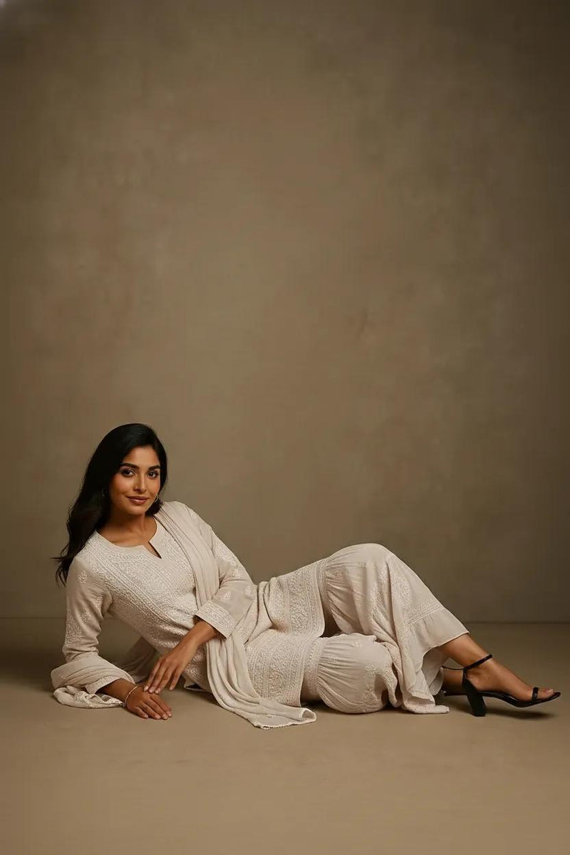 Readymade Viscose Georgette Blush Pink Garara Set