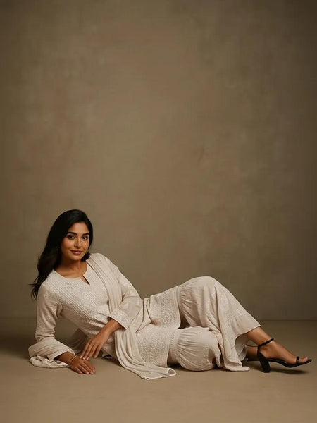 Readymade Viscose Georgette Blush Pink Garara Set