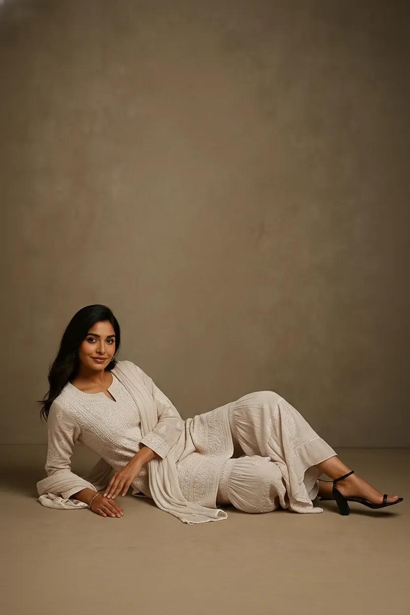 Readymade Viscose Georgette Blush Pink Garara Set