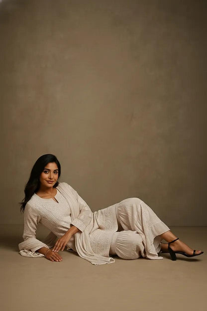 Readymade Viscose Georgette Blush Pink Garara Set