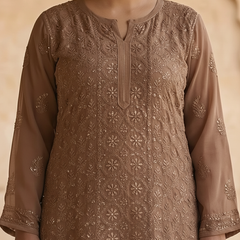 Resham Readymade Viscose Georgette Kurta In Tan Color