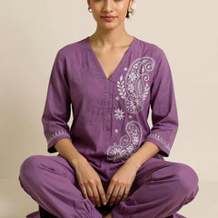 Dark Purple Readymade Cotton Co-ord Set