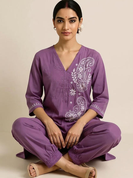 Dark Purple Readymade Cotton Co-ord Set