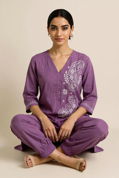 Dark Purple Readymade Cotton Co-ord Set