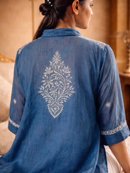 Royal Blue Mulchanderi Kaftan